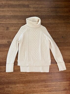 Madewell Cream Cable Knit Turtleneck Wool Blend Sweater - Women Size Medium
